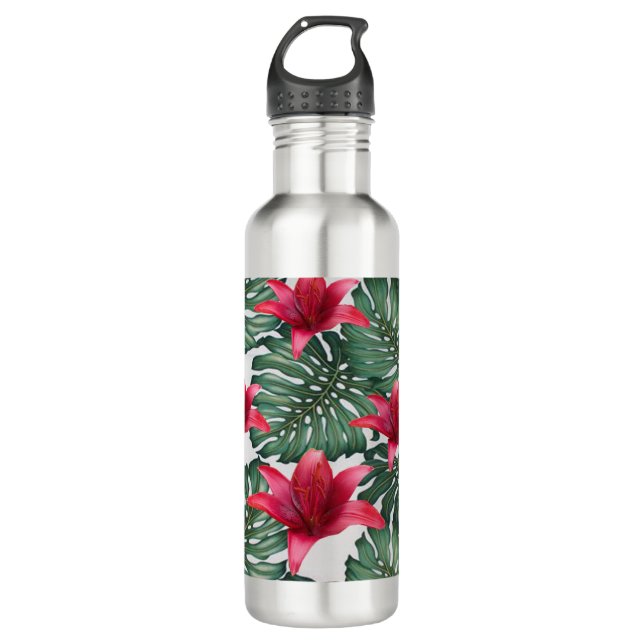 Adorable Tropical Palm Hawaiian Hibiskus 710 Ml Water Bottle (Front)