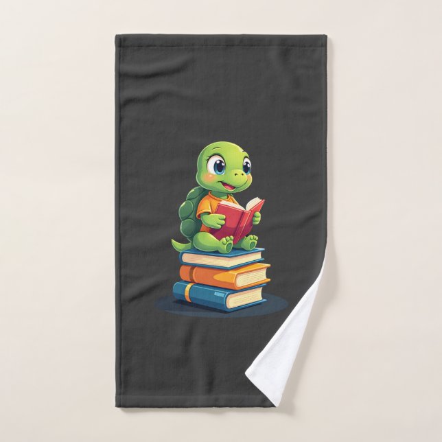 Adorable Turtle Reading Books (1) Hand Towel (Hand Towel)