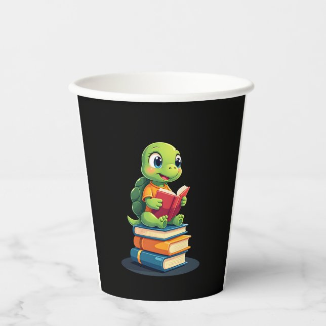 Adorable Turtle Reading Books (1) Paper Cups (Front)