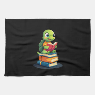 Adorable Turtle Reading Books (1) Tea Towel
