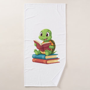 Adorable Turtle Reading Books (2) Bath Towel