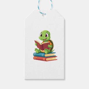 Adorable Turtle Reading Books (2) Gift Tags