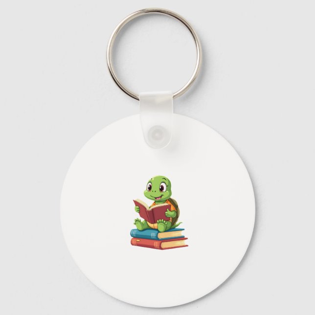 Adorable Turtle Reading Books (2) Key Ring (Front)