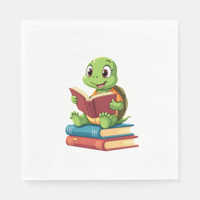 Adorable Turtle Reading Books (2) Napkin (Front)