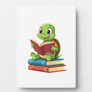 Adorable Turtle Reading Books (2) Plaque