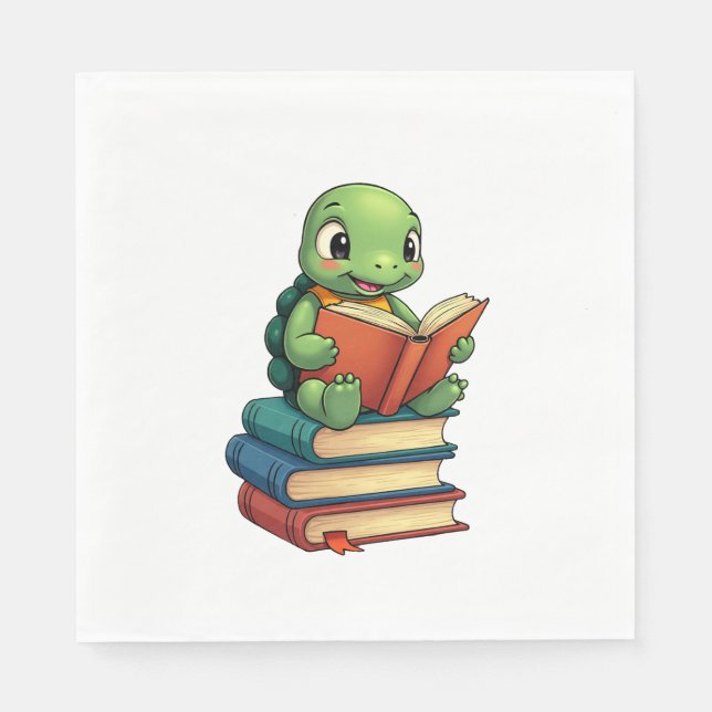 Adorable Turtle Reading Books (3) Napkin (Front)