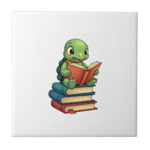 Adorable Turtle Reading Books (3) Tile