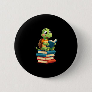Adorable Turtle Reading Books (4) 6 Cm Round Badge