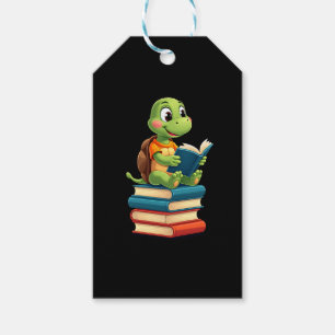 Adorable Turtle Reading Books (4) Gift Tags