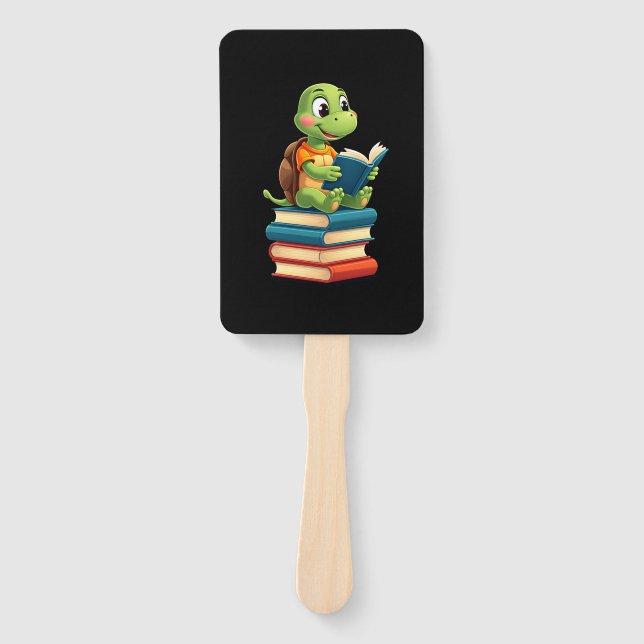 Adorable Turtle Reading Books (4) Hand Fan (Front)