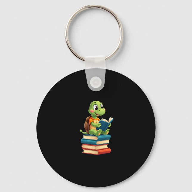 Adorable Turtle Reading Books (4) Key Ring (Front)