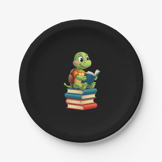 Adorable Turtle Reading Books (4) Paper Plate (Front)