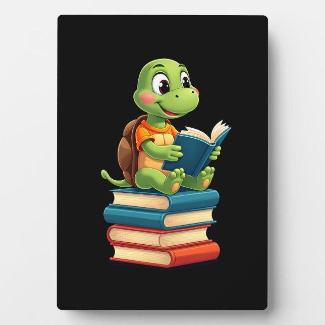 Adorable Turtle Reading Books (4) Plaque (Front)