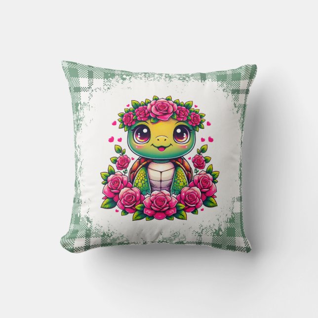 Adorable Turtle with Floral Crown Cushion (Front)