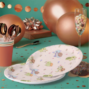 Adorable Turtles With Flowers Wrapping Paper Plate
