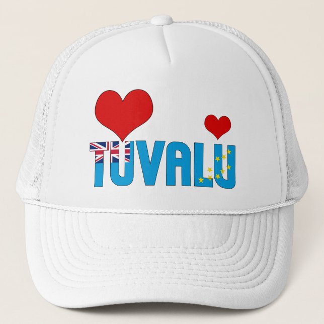 Adorable Tuvalu Flag Hearts Patriotic  Trucker Hat (Front)