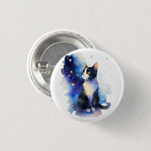 Adorable Tuxedo Cat Watercolor Illustration 3 Cm Round Badge