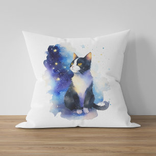 Adorable Tuxedo Cat Watercolor Illustration Cushion