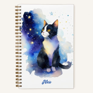 Adorable Tuxedo Cat Watercolor Illustration Notebook