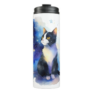 Adorable Tuxedo Cat Watercolor Illustration Thermal Tumbler