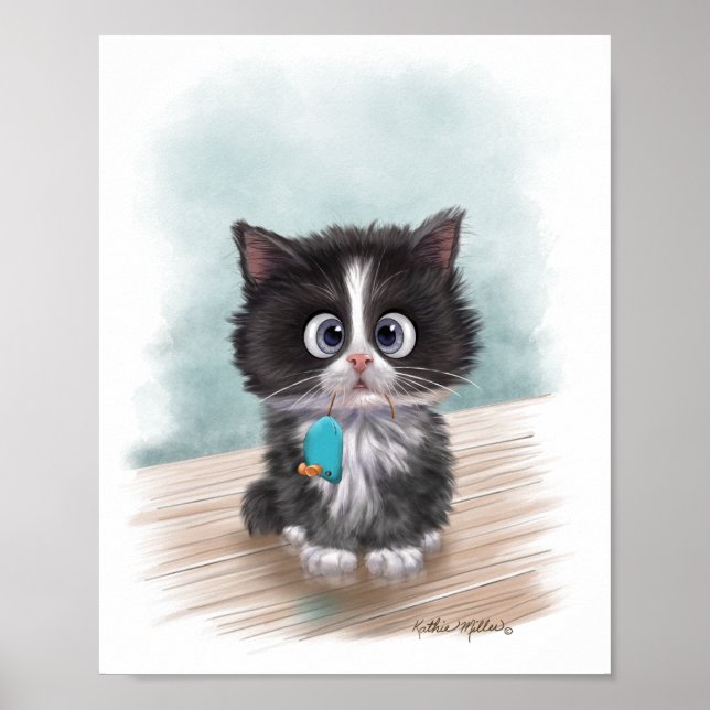 Adorable Tuxedo Kitten Cartoon Poster (Front)