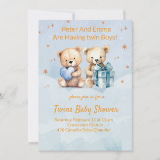 Adorable Twin Baby Boys Announcement Card
