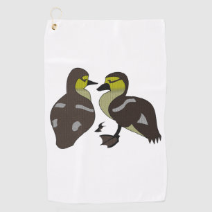 Adorable Twin Baby Duckling Huddling Cartoon Golf Towel