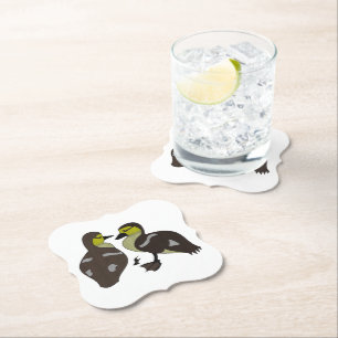 Adorable Twin Baby Duckling Huddling Cartoon Paper Coaster