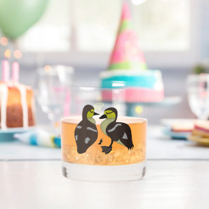 Adorable Twin Baby Duckling Huddling Cartoon Whiskey Glass
