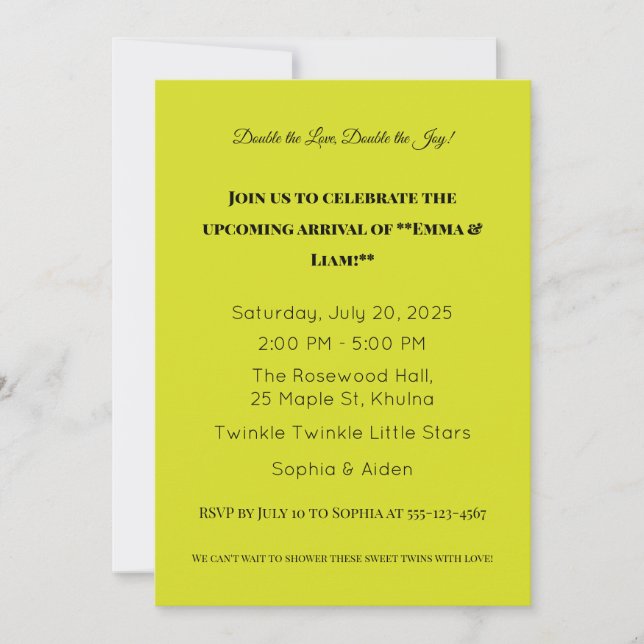 Adorable Twin Baby Shower Invitation (Front)