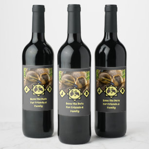 Adorable Twin Ducklings Monogram Photo Wine Label