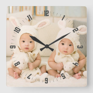 Adorable Twins Photo Nursery Square Wall Clock