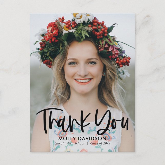 Adorable Type Modern Graduation Thank You Postcard (Front)