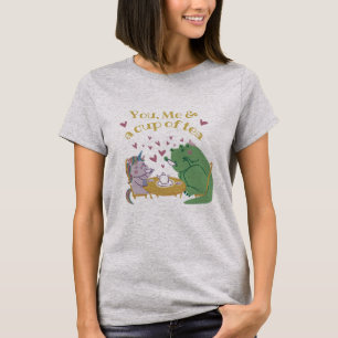 Adorable Unicorn and Dino Drinking Tea T-Shirt
