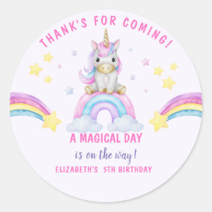 Adorable Unicorn Birthday Girl Classic Round Sticker