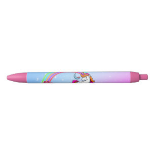 Adorable Unicorn, Colorful Rainbow Black Ink Pen