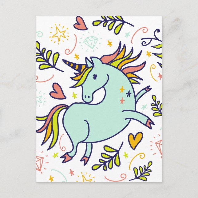 Adorable Unicorn Doodle Postcard (Front)