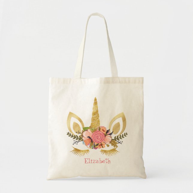 Adorable Unicorn Face, Floral Crown Tote Bag (Front)