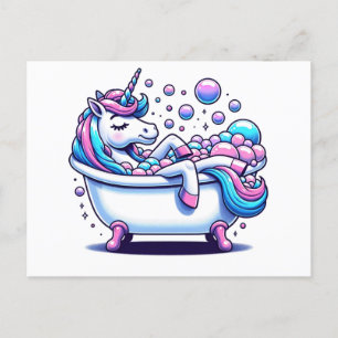 Adorable Unicorn in a Bathtub Postcard
