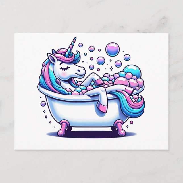 Adorable Unicorn in a Bathtub Postcard (Front)