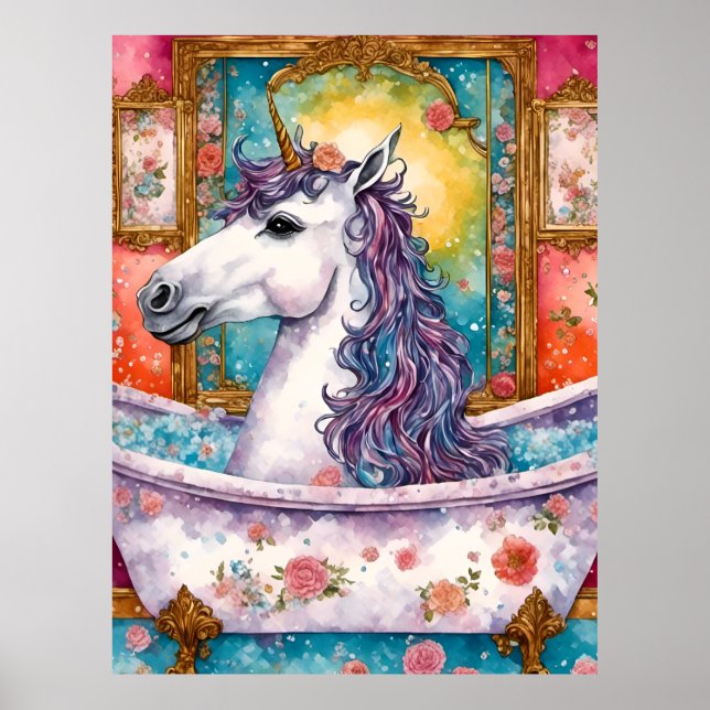 Adorable Unicorn in the Bath Poster (Front)
