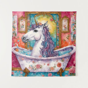 Adorable Unicorn in the Bath Tapestry