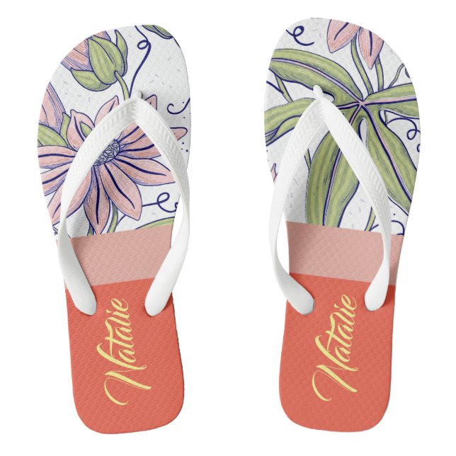 Adorable unique monogram gift Fashion floral Pink Jandals (Footbed)