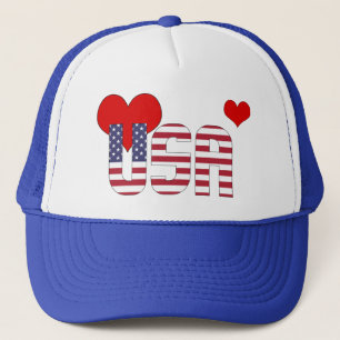 Adorable United States Flag Hearts Patriotic Trucker Hat