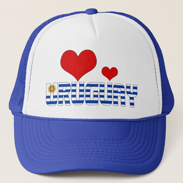 Adorable Uruguay Flag Hearts Patriotic Trucker Hat (Front)