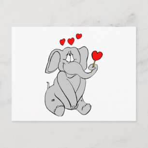 Adorable Valentine Character Cute Elephant Hearts Holiday Postcard