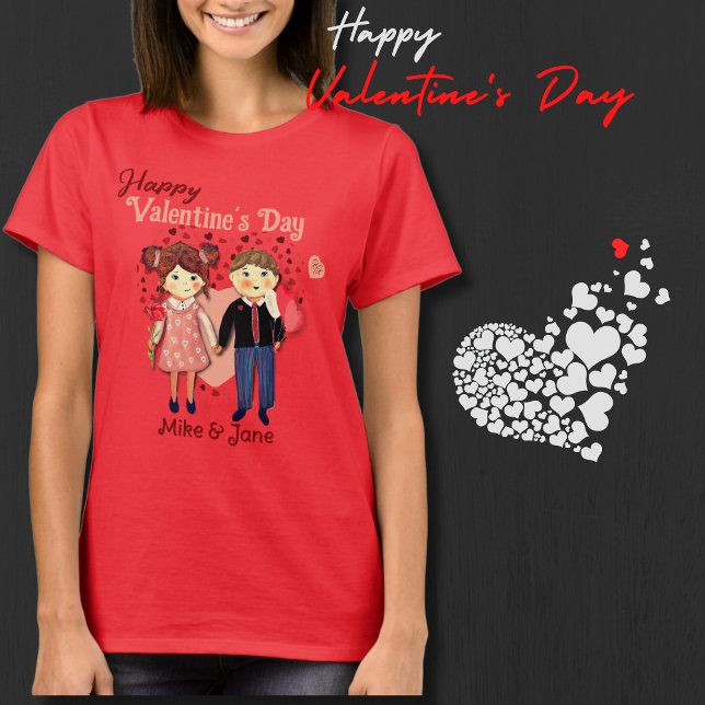 Adorable Valentine Couple Hearts Red  T-Shirt (Adorable Valentine Couple Hearts Red T-Shirt)