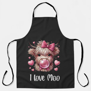 Adorable Valentine Highland Cow (white text)  Apron