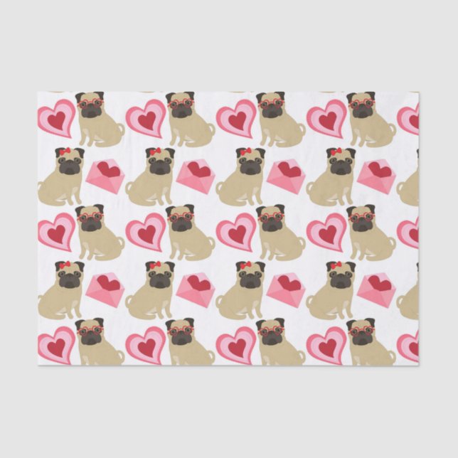 Adorable Valentine Pugs Tissue Paper (Front)