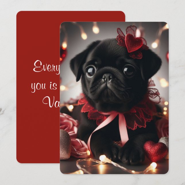Adorable Valentine’s Day Pug Greeting Card (Front/Back)